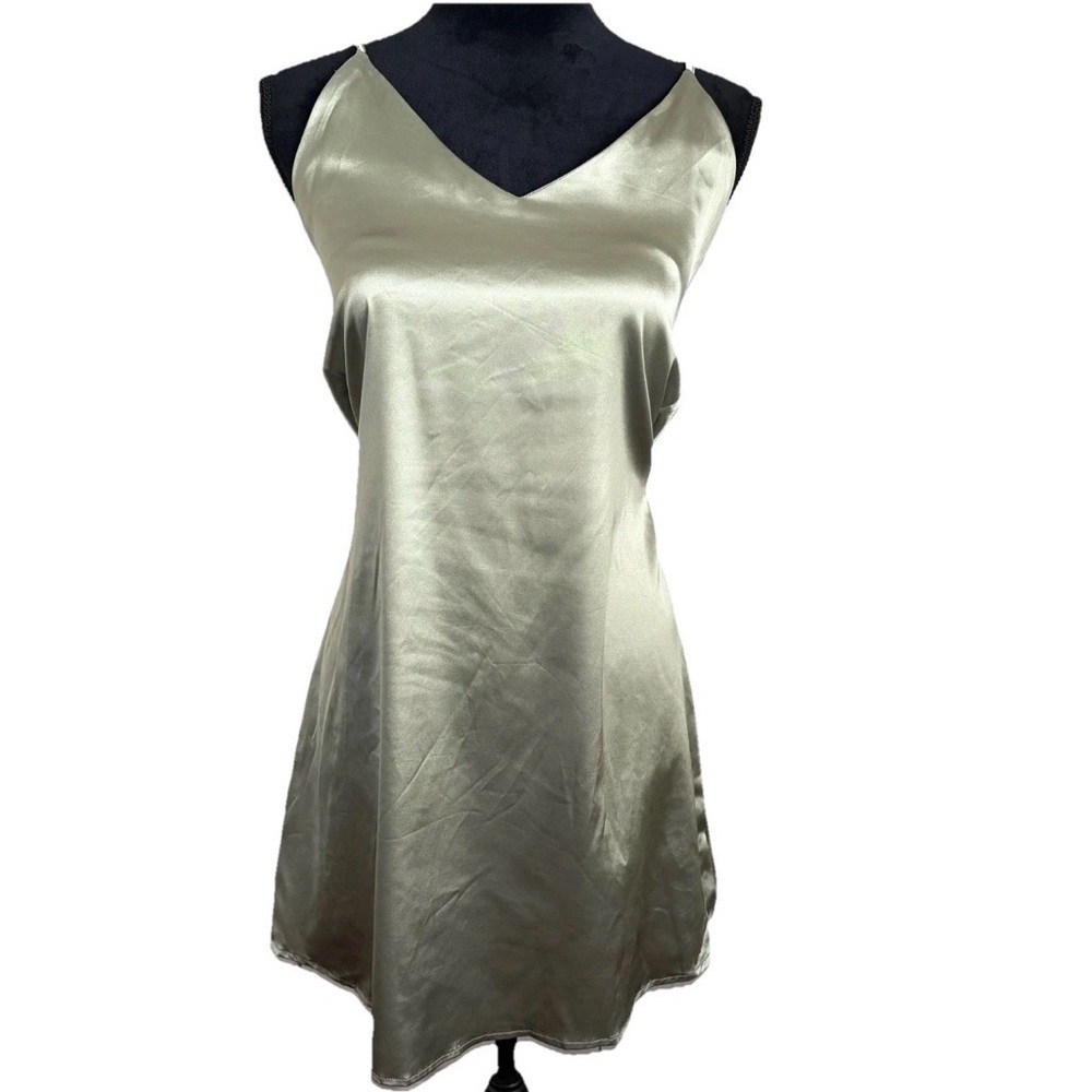 Zaful Womens M Green Satin V Neck Chemise Slip Dress Sleepwear Romantic Coquette
